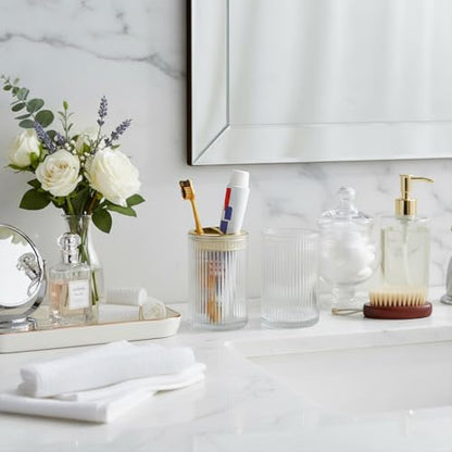 Toothbrush Holders for Bathrooms, 2pcs Clear Glass Toothbrush Holder, Bathroom Toothbrush Cup and Toothpaste Holder with Gold Divider, Tooth Brush and Toothpaste Organizer for Countertop - color: Clear Gold