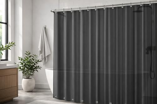 EHZNZIE Dark Grey Shower Curtain Liner 72x72, PEVA Waterproof Bath Curtain, No Chemical Smell, 3 Weighted Magnets, Durable with Rustproof Metal Grommets - color: Dark Grey, size: 72"W x 72"L (Pack of 1)