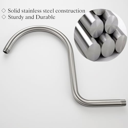 RANDOM S Shaped Shower Head Riser Pipe,Goose Neck Shower Arm 13 Inch Shower Head Extension Arm with Flange,Standard 1/2" Connection,Brushed Nickel.RD-91098-13BN - color: Brushed Nickel