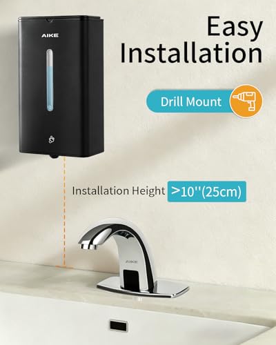 AIKE Automatic Foam Soap Dispenser 33.8oz for Bathroom,Matteblack AK1207FA | Rich Foam and Steel Finish,5-Level Adjustable and Key for Commercial(Battery Not Included),Screw Wall Mount for Space-Saving - color: Matteblack Stainless Steel