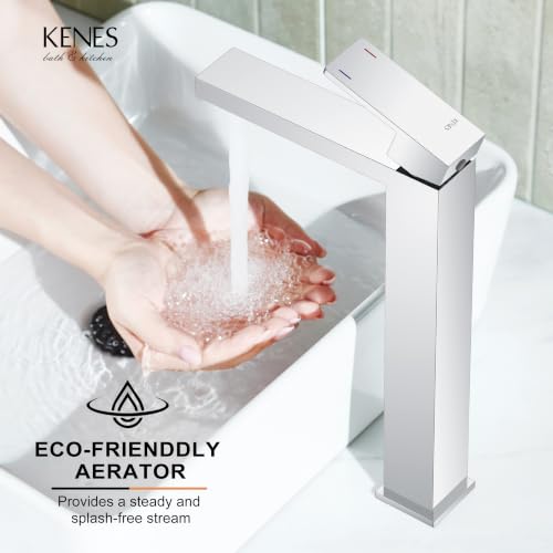 Chrome Vessel Sink Faucet 1 Handle, Tall Bathroom Sink Faucet 1 Hole | Vessel Bowl Faucet with Pop Up Drain & Supply Lines, Lead-Free cUPC & NSF Certified, 1 Hole Faucet for Vanity RV Restroom - color: Chrome, size: Tall