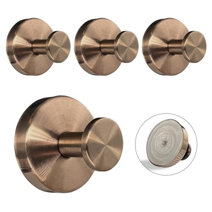 Suction Cup Hooks for Shower - 4 Pack, Bronze - Stainless Steel, Strong Suction, No Drill, Removable Hanger, Tile Bathroom Kitchen Wall, Glass Door, Mirror Hook Hanging Robe, Towel Holder - color: Bronze