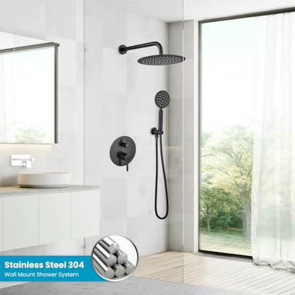 gotonovo High Pressure Shower System Valve and Trim Kit,Oil Rubbed Bronze | Round Rain 10 Inch Shower Head with Handheld Faucet Set Complete,Rough In Valve,2-in-1 Diverter,All Metal,Bathroom Wall Mount - color: Bronze