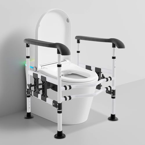 Toilet Safety Rails for Seniors, Stand Assist Aid Adjustable Height and Width Safety Frame with Handrail, Lift Assist Devices for Elderly & Handicap& Disabled, Fits Most Toilet Seats (Black) - color: Black
