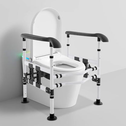 Toilet Safety Rails for Seniors, Stand Assist Aid Adjustable Height and Width Safety Frame with Handrail, Lift Assist Devices for Elderly & Handicap& Disabled, Fits Most Toilet Seats (Black) - color: Black