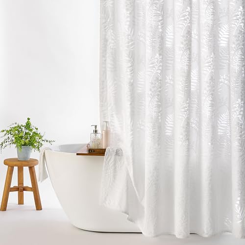 White Shower Curtain Lace Sheer Shower Curtain Textured 72x78 | Extra Long Shower Curtain Lace Sheer Shower Curtain Tropical Plant Farmhouse Elegant Boho Shower Curtain for Bathroom Hotel - color: White, size: 72"W x 78"L (Pack of 1)