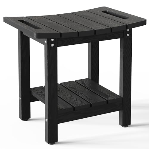 HIPS Shower Benches for Inside Shower, Shower Stool with Space-Efficient Storage Shelf, Waterproof Shower Chair Seat for Spa Bathroom(Black) - color: Black
