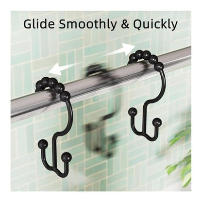 Shower Curtain Hooks Rings, Rust Resistant Metal Double Glide Shower Hooks Rings for Bathroom Shower Rods Curtains, Set of 12 Hooks - Black - color: Black