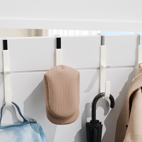 2 Pack Over The Door Hooks(L=7"), Over Door Hanger, Heavy Duty No Drill Hanger for Towels, Coats, Hats, Bags in Bathroom, Bedroom, Kitchen, Living Room-White - color: White(2 Pack 7")