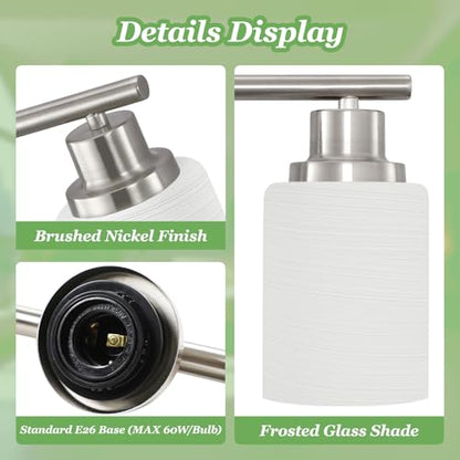 5-Light Brushed Nickel Vanity Lights, Bathroom Light Fixtures with Textured Milky White Glass Shade, Modern Bathroom Lighting Fixtures Over Mirror Wall Sconce Light - E26 Base - color: Nickel, size: 31.4 Inch : 5-Light