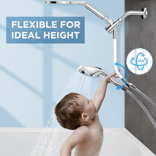 MakeFit Dual Handheld Shower Head Combo, 2-in-1 Rain Shower Heads System 8 Inch Rainfall Shower Head and 10 Modes High Pressure Hand Held Showerhead with Built-in Power Wash - color: Chrome, size: 8 Inch Standard