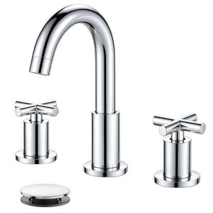 gotonovo 3 Hole Bathroom Faucet 8 inch Widespread Sink Vanity Faucet for Bathroom Sink 2 Cross Handle Deck Mount Basin with Pop Up Drain 360° Swivel Spout Polished Chrome - color: Polished Chrome