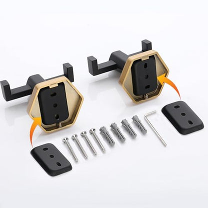 GERZWY Stainless Steel Coat/Robe Clothes Hook for Bath Kitchen, Bathroom Double Towel Hook Wall Mounted 2 Pack (Black & Gold) - color: Black & Gold