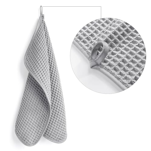 POLYTE 430 GSM Microfiber Lint Free Washcloth Face Towel, 13 x 13 in, 4 Pack (Waffle Weave) - color: Light Gray