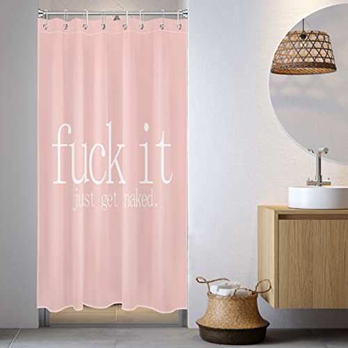 LB Fuck It Get Naked Small Stall Shower Curtain 48 x 68 inch, White and Pink Shower Curtain Liner, Funny Quotes Narrow Shower Curtain for Bathroom Decor, 48 inch Fabric Shower Curtain Set with Hooks - color: Pink, size: 48"W x 68"L (Pack of 1)