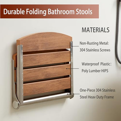 17.5" Folding Shower Seat Wall Mounted,Foldable Shower Bench,Fold Down Shower Seat,Folding Shower Seat Bench,Wall Mount Shower Seat Bench Chair (Teak) - color: Teak
