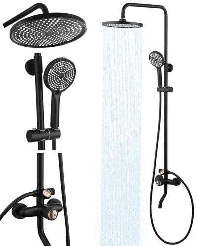 Outdoor Shower Fixture, 304 Stainless Wall Mouted for Yard | Thermostatic, 3 Functions Handle Shower, Exposed Shower with 10" Rain Head for Outside Yard Pool Seaside