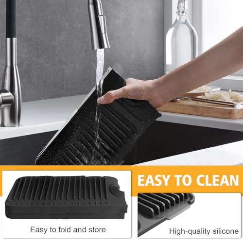 24-Inch Kitchen Sink Splash Guard Mat | 7° Slope for Fast Self-Draining | Snap-Lock Design | Universal & Cuttable Silicone Faucet Mat (Black) - color: Black, size: 24" x 5.5"