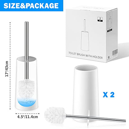 Toilet Brush and Holder, 2 Pack Toilet Brush with 304 Stainless Steel Long Handle, Toilet Bowl Brush for Bathroom Toilet-Ergonomic, Elegant,Durable (White) - color: White
