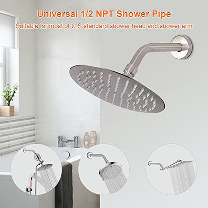 Shower Arm with Flange and Teflon Tape, Wall Mounted Shower Pipe 304 Stainless Steel Extension Arm for Fixed Shower Head & Handheld (6 Inch, Brushed Nickel) - color: Brushed Nickel, style: 6 Inch