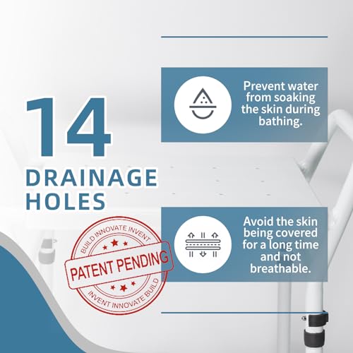 Shower Chair Seat with Arm for Inside Shower - Adjustable Up to 24 Inches Shower Stool with Suction Feet for Seniors, Elderly, Handicap & Disabled-Adjustable Support Shower Bench | Height adjusts from 16 to 24 inches, with dual armrests, suction feet and