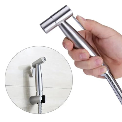 Modern Stainless Steel Handheld Bidet Sprayer Set for Toilet - 150cm (59") Extra-Long Hose - Adjustable Water Flow Control Shattaf with Wall Mount Holder - Easy Installation Diaper Spray Gun