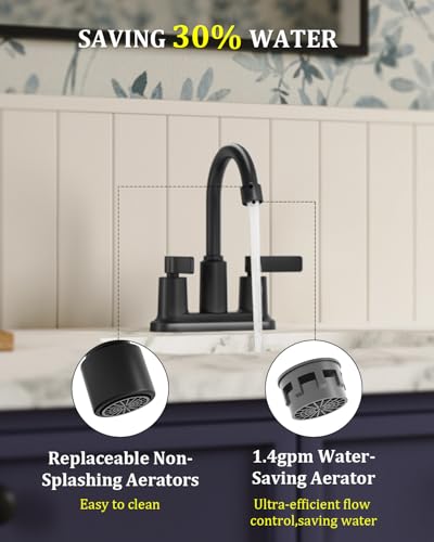 Matte Black Bathroom Sink Faucet 3 Hole 4 Inch Centerset Bathroom Faucets | Faucet for Bathroom Sink with Pop Up Drain and 2 Supply Hoses 2 Handle Bathroom Faucet for Sink Vanity RV Evolvegoods - color: Matte Black