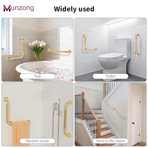 16x16 Inch Munzong Angled Gold Bathroom Grab Bars for Shower | Angled Grab Bar Anti Slip Stainless Steel Knurled Safety Handle Support Elderly Injury Senior - color: Gold