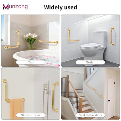 16x16 Inch Munzong Angled Gold Bathroom Grab Bars for Shower | Angled Grab Bar Anti Slip Stainless Steel Knurled Safety Handle Support Elderly Injury Senior - color: Gold