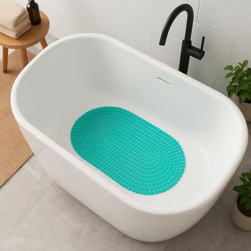 Luxury Oval Bath & Shower Mat 27" x 15" – Non-Slip PVC Bath Mat with Secure Suction Cups, Pear Diamond Design, Modern Bathroom Safety – Dependable Industries (Turquoise) - color: Turquoise