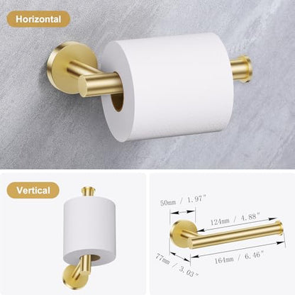 Lairuier Bathroom Hardware Set, 4-Piece Towel Holder Set Include Toilet Paper Holder,Towel Ring and 2 Towel Hooks Stainless Steel Wall Mounted Bathroom Hardware Accessories Set (Brushed Gold) - color: Brushed Gold, size: Set A