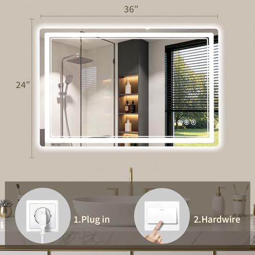 24"x36" LED Bathroom Mirror with Lights, Backlit + Front Lit, Anti-Fog, Lighted Bathroom Mirror for Wall, HD Shatterproof Tempered Glass, Dimmable, Memory Function (Horizontal/Vertical) - size: 36"L x 24"W