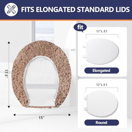 Soft Microfiber Toilet Lid Cover 17.5" x 15" Machine Washable | Solid Toilet Lid Cover Adjustable Rubber Backing Fits Only 18-19.5"L x 14-16"W Elongated Toilet Seat - color: Champagne