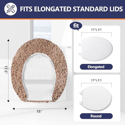 Soft Microfiber Toilet Lid Cover 17.5" x 15" Machine Washable | Solid Toilet Lid Cover Adjustable Rubber Backing Fits Only 18-19.5"L x 14-16"W Elongated Toilet Seat - color: Champagne
