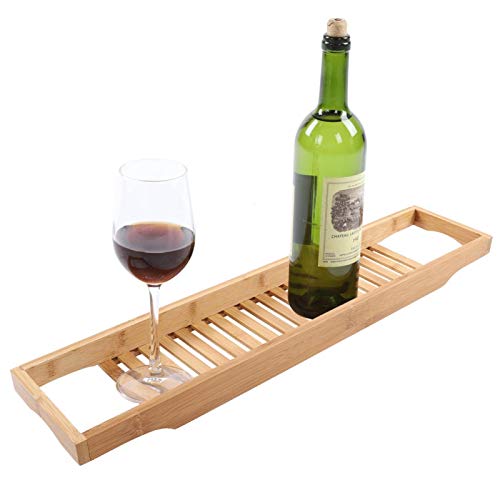 Premium Bamboo Bathtub Tray Caddy - Wood Bath Tray Expandable with Book, Wine Holder Idea for Loved Ones