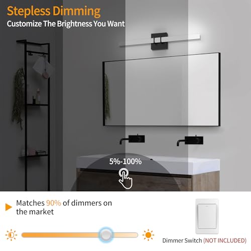 Modern Black Vanity Light Bar 24 Inch, 16W 5CCT Dimmable Bathroom Light Fixtures LED Wall Lighting Fixture - color: Black, size: 24 inch