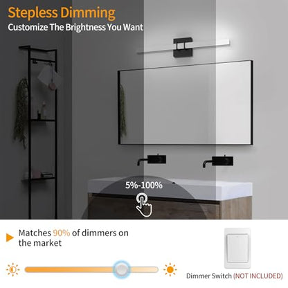 Modern Black Vanity Light Bar 24 Inch, 16W 5CCT Dimmable Bathroom Light Fixtures LED Wall Lighting Fixture - color: Black, size: 24 inch