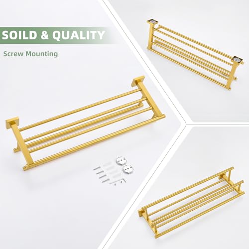 Angle Simple Towel Rack with Holder for Bathroom, SUS 304 Stainless Steel Wall Bath Towel Shelf with Double Bar, Brushed Dark Gold, 23.62 Inches - color: Brushed Dark Gold, size: 23.62-Inch