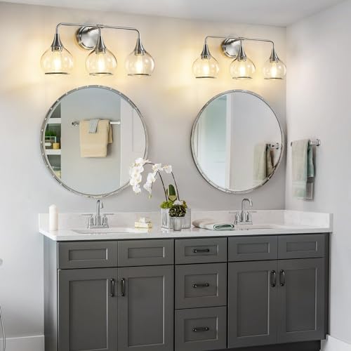 Brushed Nickel Bathroom Vanity Light 3 Lights Bathroom Light Fixtures Over Mirror with Clear Glass Shade 22.4 inch Wall Sconces Lighting Bath(Exclude E26 Bulb) - color: Brushed Nickel, size: 3 Light