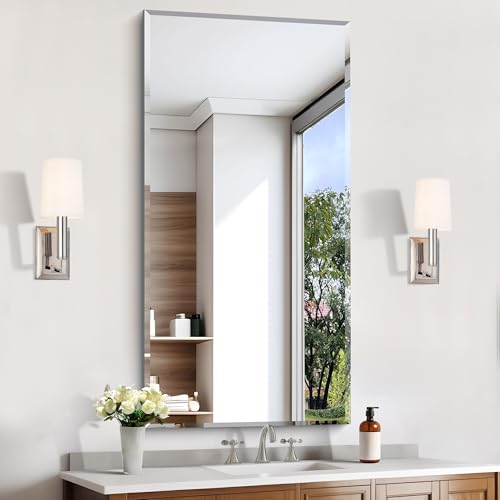 KOCUUY Beveled Mirror, 24x48 Inch Frameless Bathroom Mirror for Over Sink, Upgraded Shatterproof Beveled Unframed Design Mirror for Bathroom, Bedroom, Hang Horizontal/Vertical - color: Beveled, size: 24"L x 48"W
