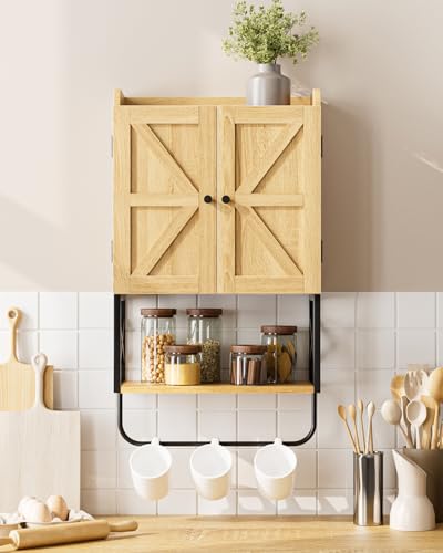 Masupu Bathroom Cabinet Wall Mounted, Wooden Medicine Cupboard with Adjustable Shelves, Space-Saving Wall Storage Unit for Bathroom, Kitchen and Living Room (9" D x 15.35" W x 27.16" H,Countrye Oak) - color: Oak, style: Country