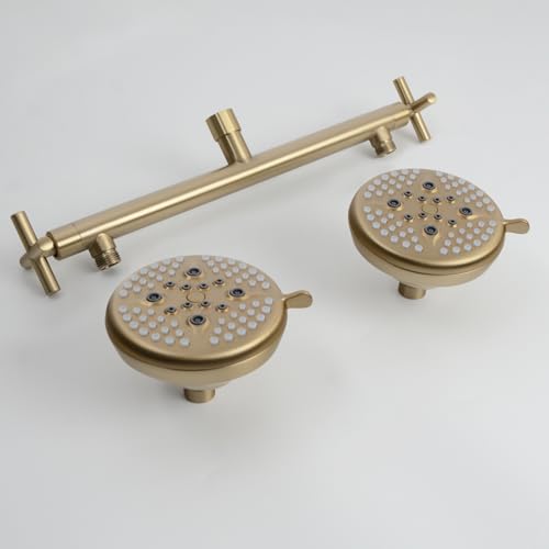 Double Shower Head with Manifold Shut-Off Valve,4 Function 2 Shower Sprayers For Couples Shower,High Pressure Dual Shower Heads Combo Set,Brushed Gold,AG1MG - color: Brushed Gold, size: 7.5