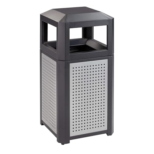 Safco Evos Steel Trash Can, 15 Gallons, Indoor and Outdoor Use, Commercial Garbage Can with Plastic Liner - size: 15 Gallon, style: Side Open