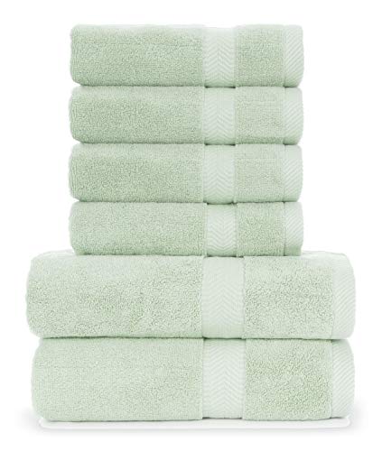 BY LORA 660 GSM Bath Towel Set of 6, 100% Ring-Spun Cotton Terry, 2 Bath Towel + 4 Hand Towels, Hotel Quality, Heavyweight Plush, Mint Green - color: Mint Green, size: 6-Piece Set