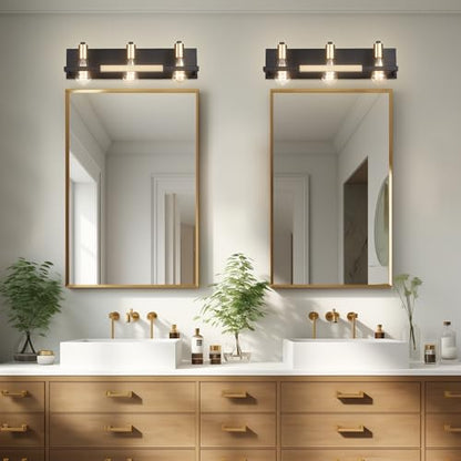 Hamilyeah Rustic Bathroom Light Fixtures Over Mirror, Matte Black and Gold Vanity Lights for Bathroom, 3 Light Vintage Wall Lighting Fixtures,Industrial Kitchen Wall Mounted Lighting