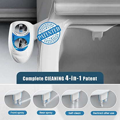 YASFEL Bidet Attachment for Toilet, Non-Electric Self-Cleaning Bidet Seat Attachment, Fresh Cold Bidet Attachment for Feminine/Posterior Wash, with Adjustable Pressure Control (Blue/White) - color: Blue White