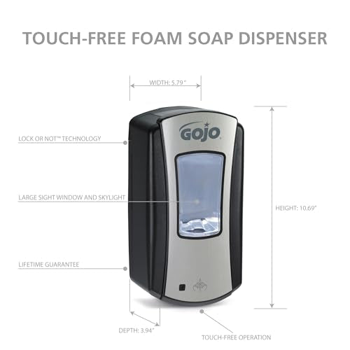 GOJO LTX-12 Automatic Foam Hand Soap Dispenser Chrome 1200mL 1ct - 1919-01 - color: Chrome/Black