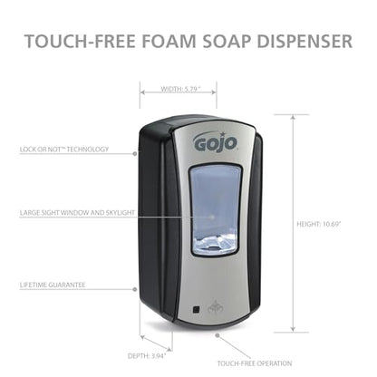 GOJO LTX-12 Automatic Foam Hand Soap Dispenser Chrome 1200mL 1ct - 1919-01 - color: Chrome/Black