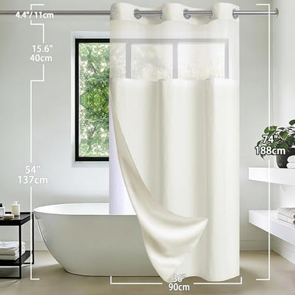 Conbo Mio Stall No Hook Waffle Weave Shower Curtain with Snap in Liner Set, Hotel Luxury Beige Shower Curtains for Bathroom with See Through Top Window, Waterproof, Washable 36W x 74H - color: Waffle-beige, size: 36"W x 74"L (Pack of 1)