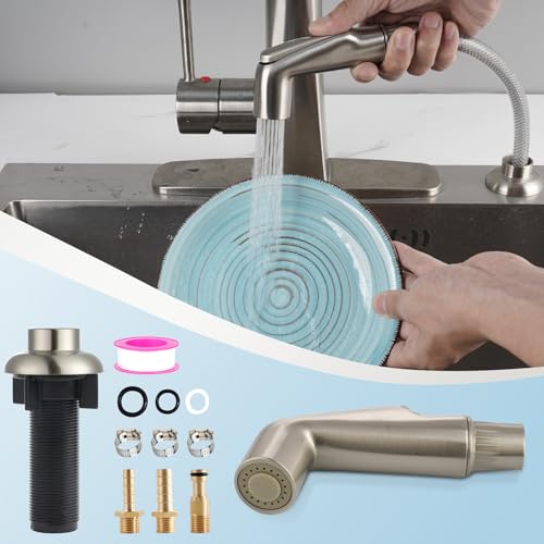 Universal Kitchen Sink Spray Attachment/Hose/Holder Set, Brushed Nickel | NSF/ANSI/CAN 372 Certified, Compatible with Moen/Delta Faucet, Kitchen Side Sprayer, Kitchen Sink Faucet Sprayer Replacement - color: Brushed Nickel, style: Sprayer Head/Hose/Holder